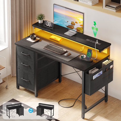 40 in Computer Desk with Power Outlets & LED Lights, Home Office Desk with 3 Drawers & Adjustable Monitor - Product image 3