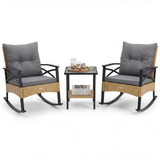 Tangkula 3 Pieces Outdoor Rocking Chairs Set for Garden