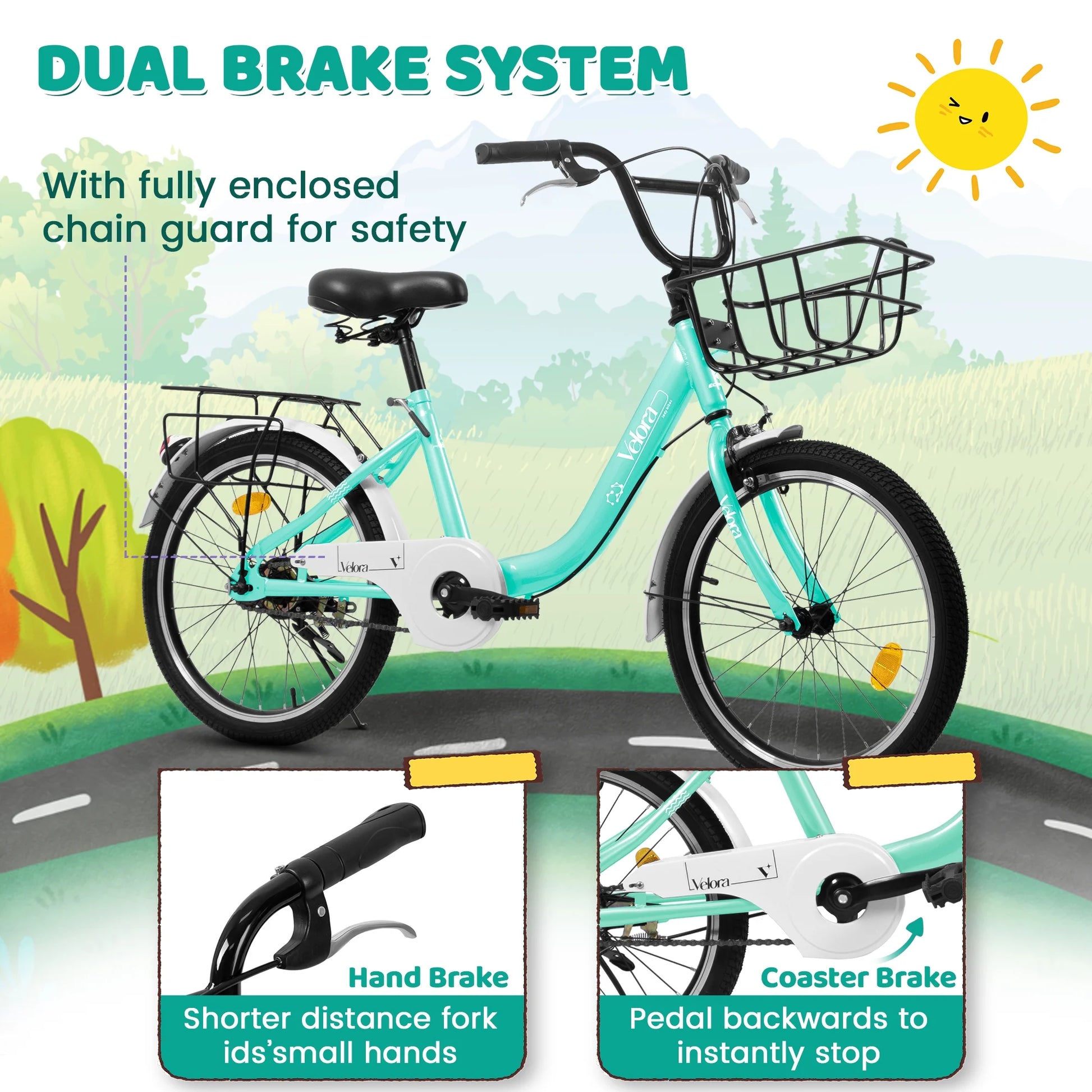 20 in Kids Bike for Boys Girls, 1 Speed Children Bicycle with Basket, Rear Seat, Chain Guard - Product image 23