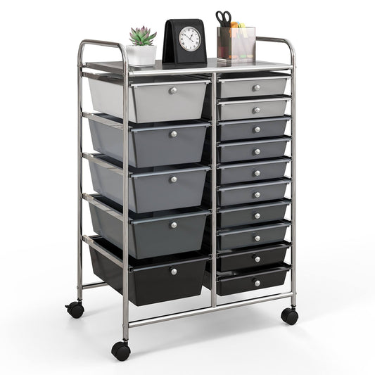 Costway 15 Drawer Rolling Storage Cart Tools Scrapbook Paper Office School Organizer Gray - Product image 1