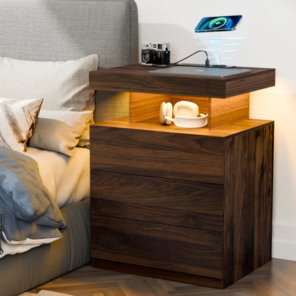 Hommpa LED Nightstand Wireless Charging Station USB Type C Outlets Bedside Table 3 Drawers Black Night - Product image 19