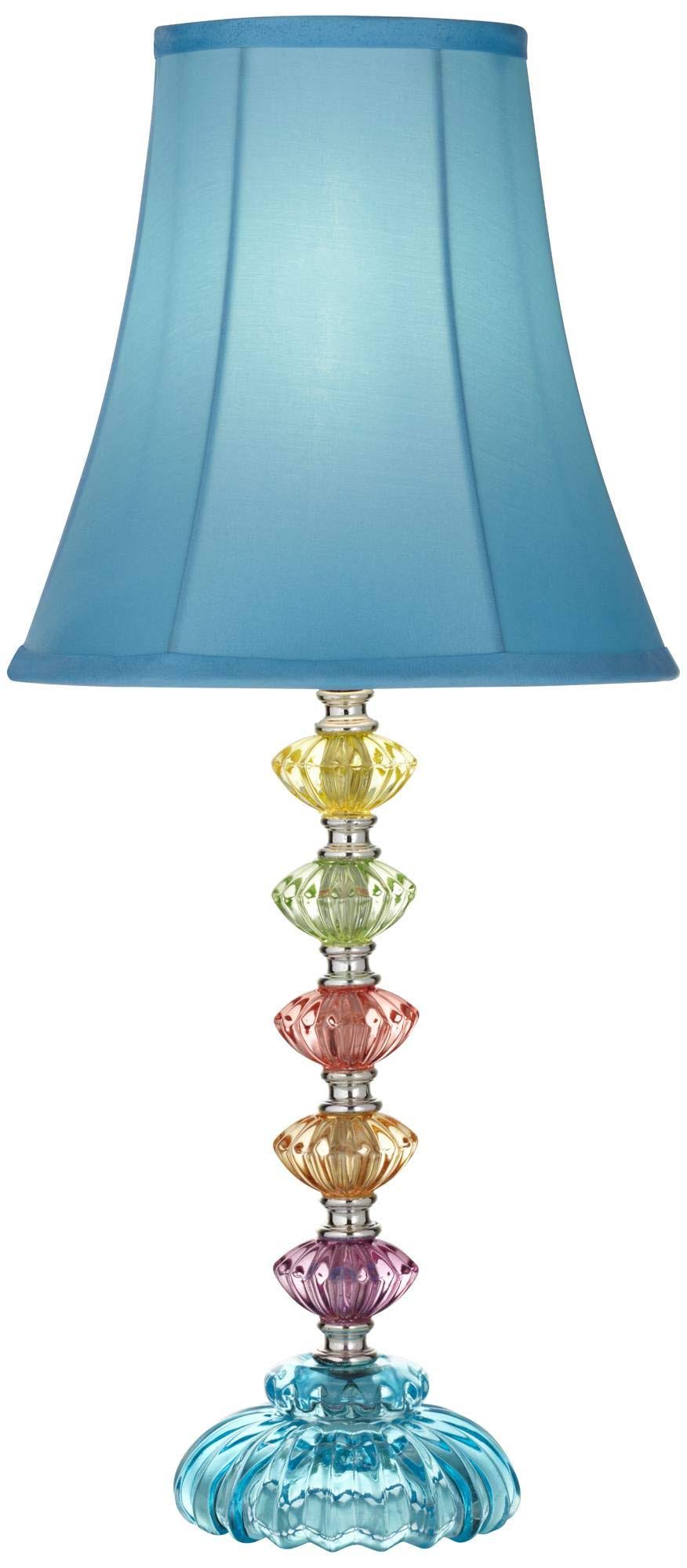 360 Lighting Bohemian Accent Table Lamp Stacked Clear Colored Glass Teal Blue Bell Shade for Kids Room - Product image 1