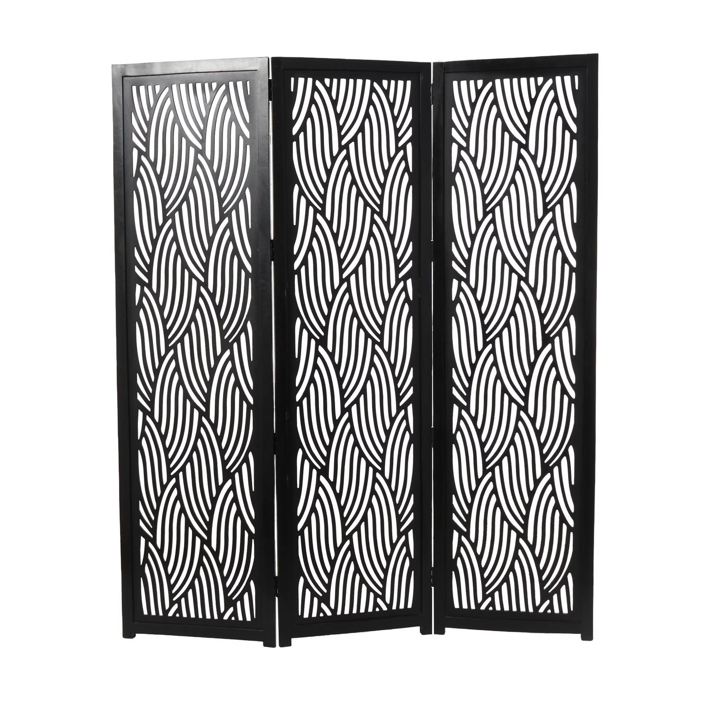 Decmode 60" x 72" Black Mango Wood Abstract Wavy Cutout 3 Panel Room Divider Screen, 1 - Piece