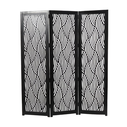 Decmode 60" x 72" Black Mango Wood Abstract Wavy Cutout 3 Panel Room Divider Screen, 1 - Piece
